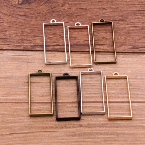 6pcs 20*49mm Three Color Alloy Jewelry Accessories Rectangle Charm Hollow Glue Blank Pendant Tray Bezel 12C43