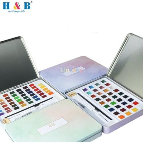 Watercolor Paint Set, 36/48 Assorted Pigment Pearl Colors with Water Brush In Gift Box for Kids Adults Beginners Artists