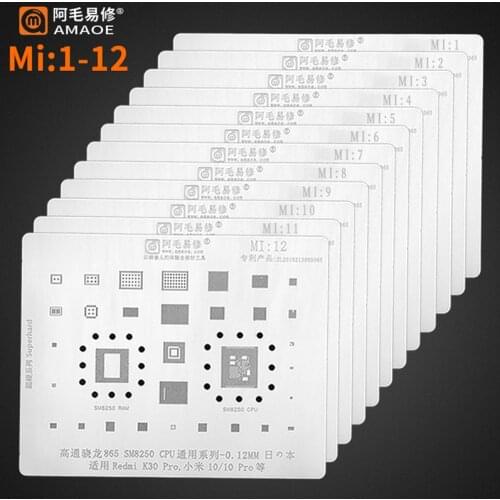 Amaoe BGA Reballing Solder Stencil Plant Tin Net for Xiaomi Redmi K20 K30/Pro Note CPU MI6/7/8/9/10/11 IC 0.12mm