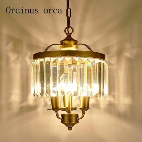 American style retro crystal chandelier hallway restaurant bar wrought iron bronze personalized creative crystal lamp