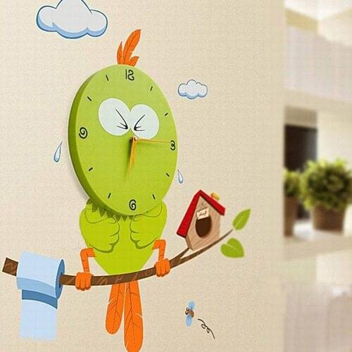 Free Shipping Creative DIY 3D Interior Decorating Vinyl Owl Wall Clock for Kids Room good gift forchildren