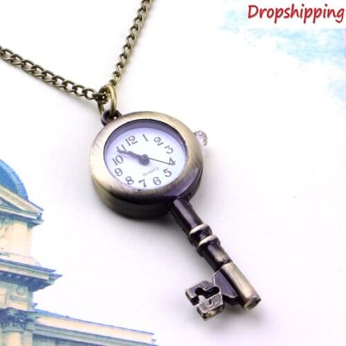 OUTAD 1pcs Unipue Style Key Shaped Watch Bronze Retro Vintage Necklace Pocket Watches Unisex Lover Pendant Gift For Father Dad