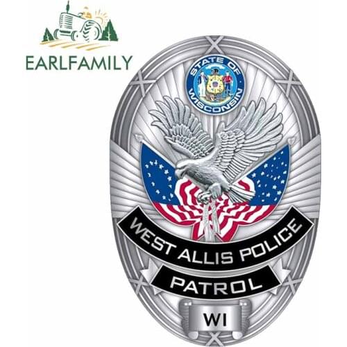EARLFAMILY 13cm x 8.9cm for West Allis Police Patrol Iron Helmet Car Stickers Stylish Waterproof Decal for Motorcycle Windshield