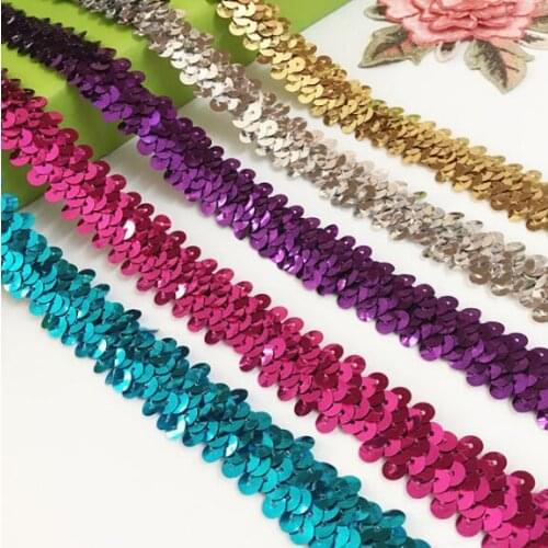 20Yards Gold Red Blue Elastic Sequins Lace Trim Ribbon For Latin Dance Dress Costume Decoration Sewing Supplies Paillette Lace