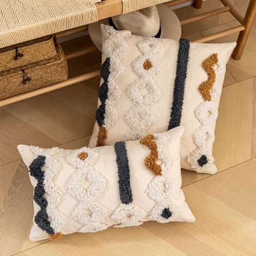 Boho Geometric Short Plush Cushion Pillow Cover Tassels Sofa Home Decor