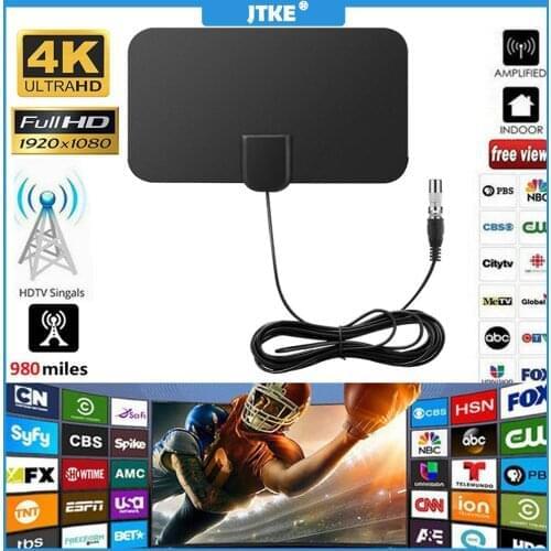JTKE 4K Indoor High Gain HD TV DTV Box Digital Antena TV Aerial Amplified 25/50/80/200Miles Booster Active Aerial