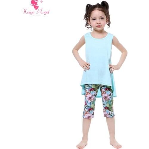 Kaiya Angel Kids Clothes Set Baby Girls Clothes Suit Mint Tank Top Capris 2 Pcs Suit Floral Print Outfits Children Clothes