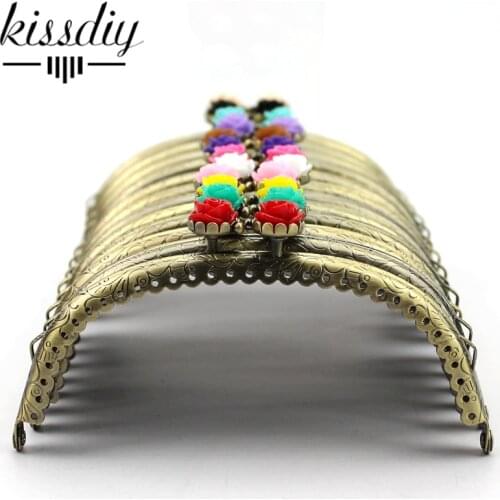 KISSDIY 10pcs 12.5CM Candy Rose Flower Head metal purse frame antique Bronze Metal Coining Pattern Kiss Clasp Bag Accessories