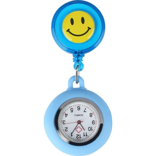 Yellow Smiling Face Dial Nurse Pocket Watch Colorful Retractable Rope Stainless Steel Pendant Clock Clip Quartz Pocket Watches