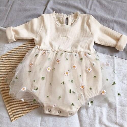 Autumn Winter Princess Toddler Baby Girls Knit Romper Cute Long Sleeve Crewneck Bodysuits Floral Fall Winter Tutu Dress for Girl