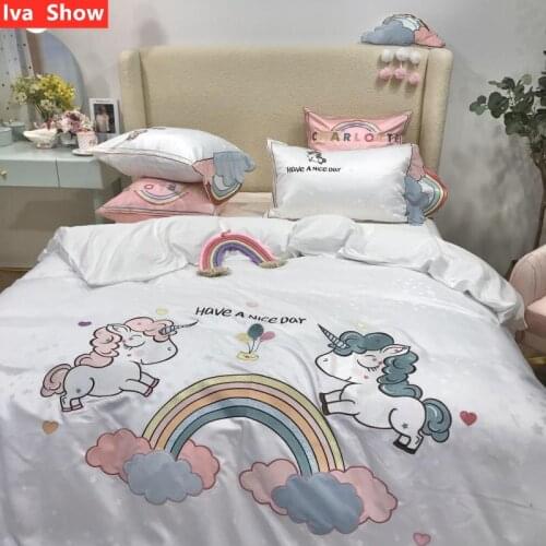 Iva Show Light Blue A / B Version Cotton Bedding Set A Version Of Satin Jacquard B Version Jet Cotton Bed Set Four Piece Suit