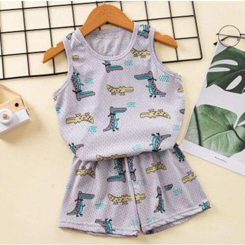 Summer Sleeveless Cotton Boy Animal Pajamas Sets Childrens Sleepwear Toddler Pijamas for 2 to 9 Years Kids Pyjamas