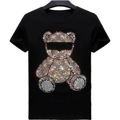 Streetwear Men Diamonds Summer Mens Rhinestones T Shirt Male Fashion Tees Casual anime Tops