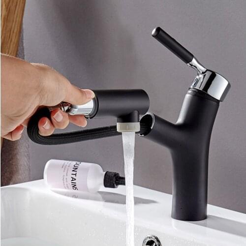 Bathroom Kitchen Faucet Brushed telescopic Poll Out Hot and Cold Faucets Black/Nickel 360 Rotation Crane Water Mixer Taps
