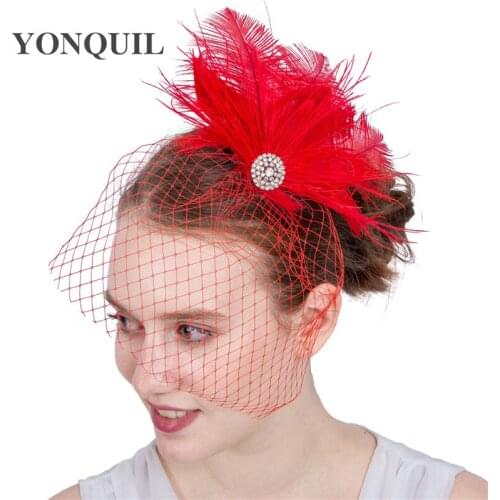 Fashion Wedding Mesh Hair Fascinator Accessories Elegant Ladies Feather Hair Clips Event Feather Headwear Bridal Headband SYF175