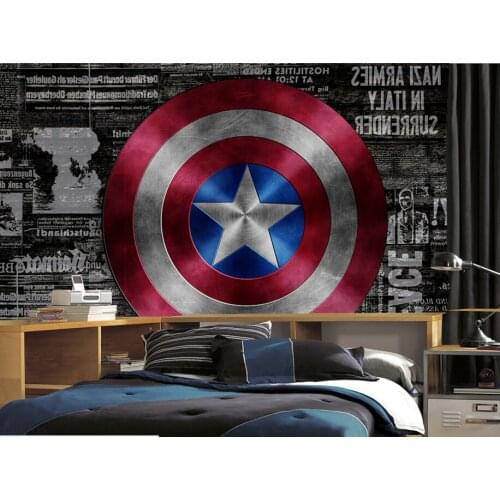 Custom papel de parede infantil,Retro Captain America Shield,3D cartoon murals for childrens room nursery background wallpaper