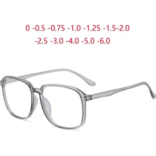 Transparent Gray Frame Oversized Myopia Glasses Finished Women Men Short-sight Spectacle Prescription 0 -0.5 -1.0 To -6.0