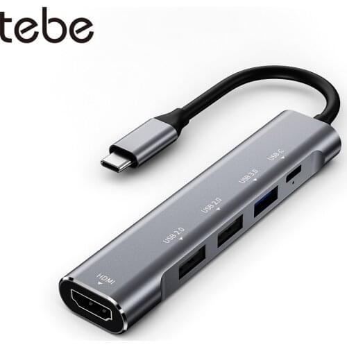 Tebe 5 IN 1 USB-C Hub Type C to 4K HDMI 3-Port USB 3.0/2.0 Docking Station USB C PD Fast Charging Hub For Macbook Dell Nintendo