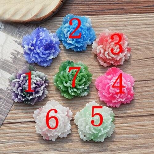 35mm 7 color optional High-grade imitation jade peony Resin Flower Cabochon Flat back Jewelry Accessories 6 PCS/LOT 009005067