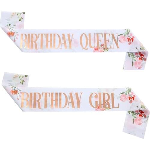 Flower Print Birthday Girl Queen Sash for Women Girls Sweet 13th 16th 18th 20th 21st 30th 40th Birthday Party Decoration Gifts