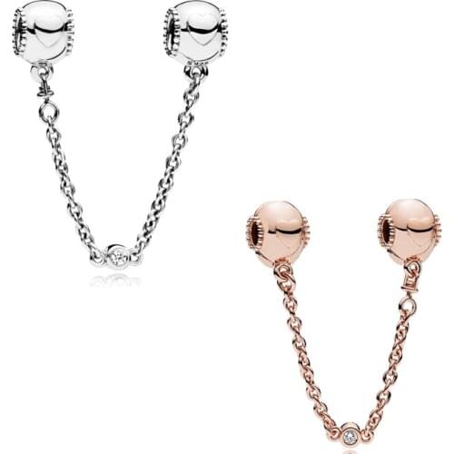 Embossed Love Heart Safety Chain Fashion Silver 925 Jewelry DIY Beads for Charms Bracelets Women Rose Golden Charm Beads Making