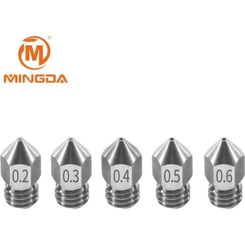 3D Printer Threaded Stainless Steel MK8 Nozzle M6 0.2 0.3 0.4 0.5 0.6mm for 1.75mm Filament for CR10 CR-10S Ender 3 Ender 5