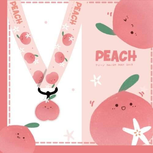 Pink Double Sides Peach Cartoon Design Pendant Keychain For Key Phones Tags Neck Strap Lanyard ID Card USB Badge Holder Key Ring