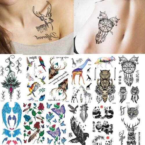 Sexy Tattoo Ephemere Woman Phoenix Tiger Body Transfer Stickers Decals Flower Arm Color Temporary Waterproof Tatoo Men Fake Tato