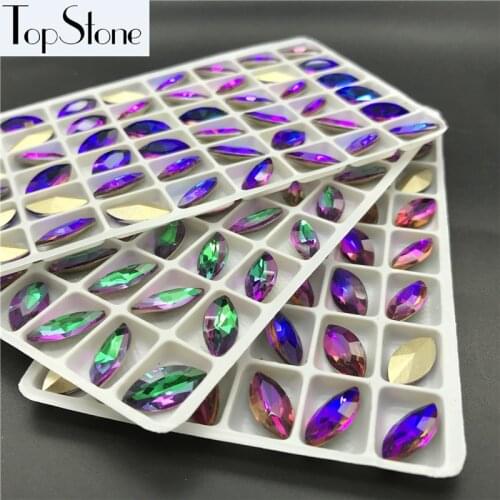 TopStone New Volcano Colors Navette Glass Crystal Pointback Fancy Stone 7x15 9x18 13x27 17x32 mm Marquise Rhinestone