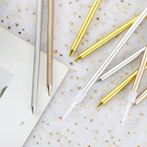 1/6Pcs Long Thin Cake Candles Metallic Birthday Candles Long Thin Candles in Holders for Birthday Wedding Party Cake Decorations