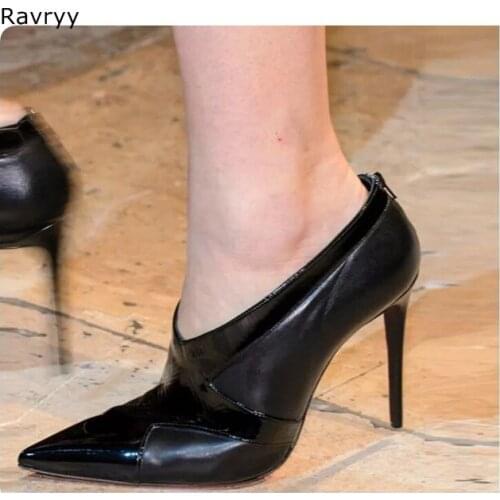 2019 new fashion Black Woman high heels sexy pump cover heel female ankle boots patch work pointed toe thin heel single shoe