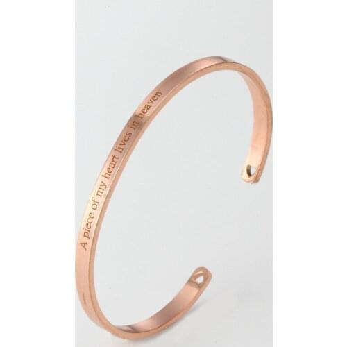 Engraved A piece of my heart lives in heaven Bangle Rose Gold Stainless Steel Women 4mm Open Bracelets Jewelry 2019 Dropshipping