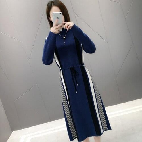 Womens Sexy Long Dress 2021 Autumn Winter Knitted Dress Women Turtleneck Sweaters Dresses Female Long Sleeve Pullovers Sweaters
