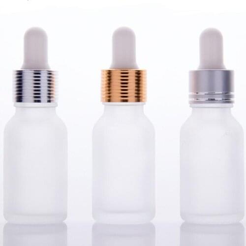 15ml clear frosted glass dropper bottle cosmetic 15ml essential oil glass bottle with gold silver black cap LX9315