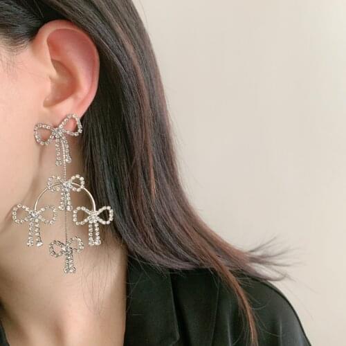 2020 Hyperbole Women Earrings Multi Crystal Bowknots Statement Earrings for Women Hihip Brincos Fashion tassel Chunky Earring