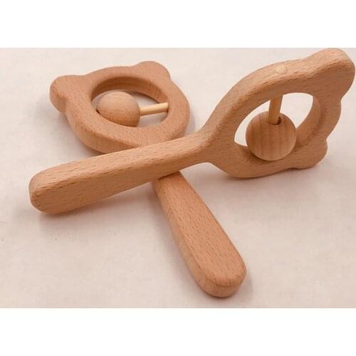 3pcs Baby Toys Beech Wood Bear Hand Teething Wooden beads Can Chew Beads Play Gym Montessori Toys Baby Rattles for Kids Teething