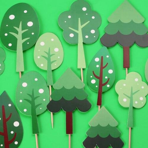 3pcs/set Colorful Tree Cake topper for baby shower happy birthday cake topper Accessories Birthday baby Boy girl Party Supplies