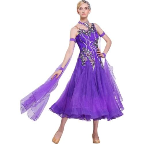 B-16219 Purple Ballroom Dance Dress Standard Skirt Competition Dress Costumes Performing Dress Customize For Adult Children
