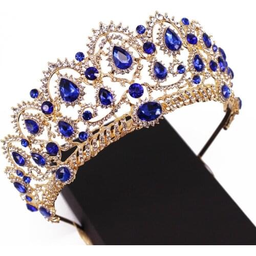 Baroque Royal Queen Gold Wedding Crown Crystal Princess Tiara Headbands for Women Bridal Party Birthday Headpieces
