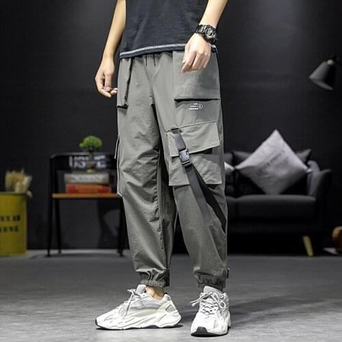 2020 Streetwear Hip Hop Black Harem Pants Men Elastic Waist Punk Pants With Ribbons Slim Jogger Pants Men Hip Hop Trousers