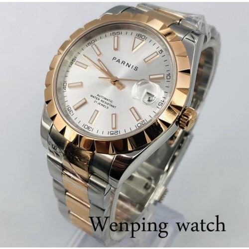 Parnis 2020 new mens top luxury watch rose gold case sapphire crystal date window 21 jewels Miyota movement automatic watch gif