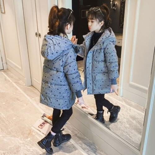 Children Winter Warm Down Cotton Outwear High Quality Cute Kids Girl Reflective Jackets Coat Hooded Girls Mid Length Outerwear