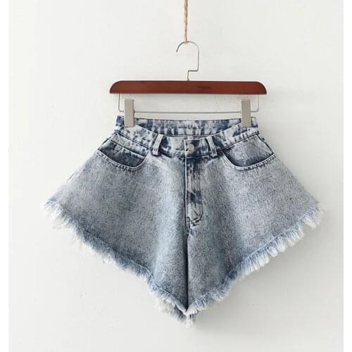 Denim Shorts Summer New Loose Wide Leg Denim Shorts Ripped Tasseled Retro Frayed Oversized Flared Culottes Fashion Streetwear