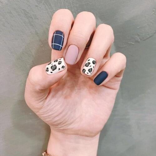 ENDRRFLL 1pc/14tips Small fresh leopard print solid color nail stickers student female sen manicure simple beauty