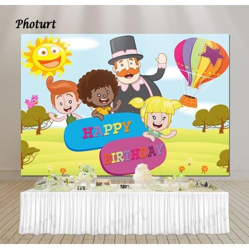 PHOTURT Mundo Bita Backdrop Kids Birthday Party Background Hot Air Balloon Vinyl Polyester Photography Banner Decorate Props