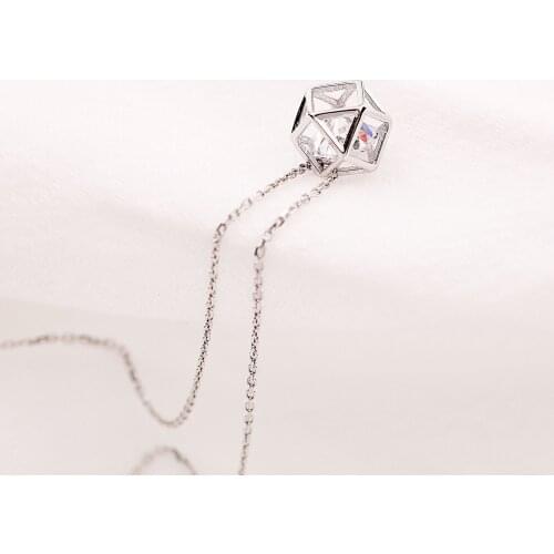 Geometric hollow CZ women 100% 925 Sterling silver nacklace Jewellery Clavicle chain pendant charms