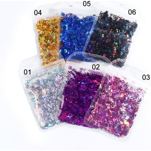 5g Holographic Alphabet Nails Glitter Flakes 3D Mixed Letter Number Nail Art Decorations Shiny Laser Paillette Manicure