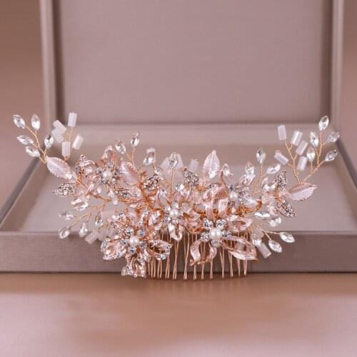 3 Colors Flower Hair Combs Pearl Women Wedding Hair Jewelry Accessories Handmade Bridal Head Decoration Alloy Leaf Ornament