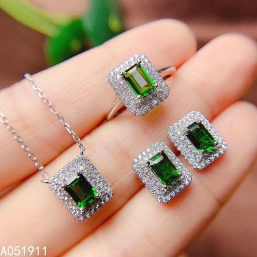 KJJEAXCMY fine jewelry natural diopside 925 sterling silver women pendant necklace chain earrings ring set support test luxury