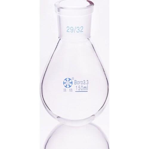 Flask eggplant shape,short neck standard grinding mouth,Capacity 150ml and joint 29/32,Eggplant-shaped flask